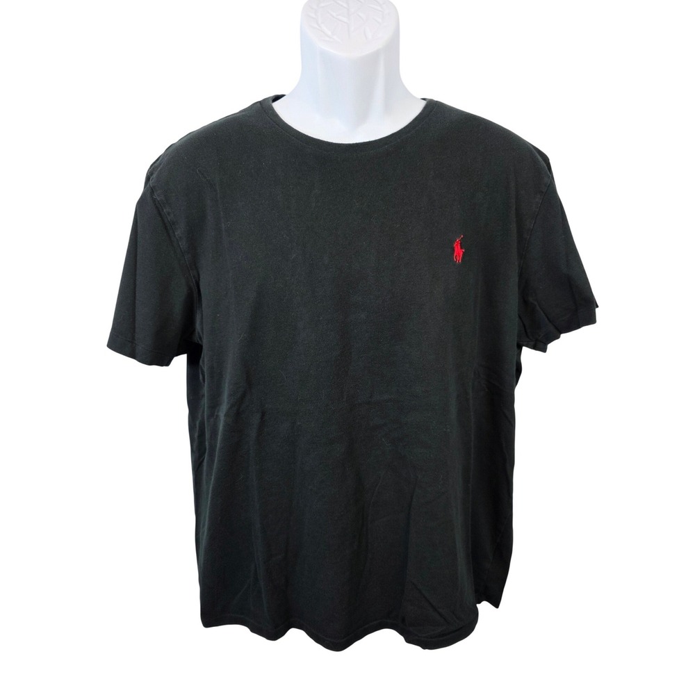 Polo Ralph Lauren Mens Black Crewneck Shirt Red Pony Logo Size Large L Tee